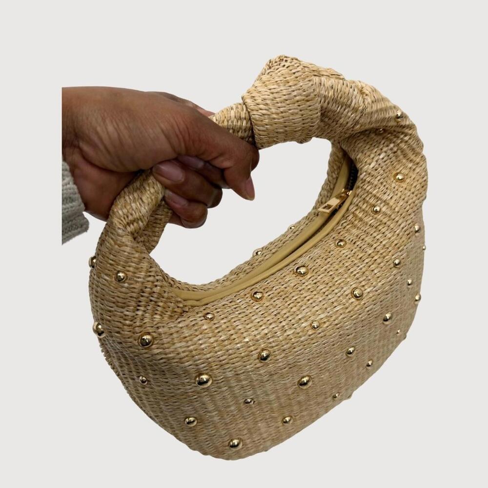 Urban Expressions Raffia Top Knot Bag Studded straw bag NWOT - Picture 3 of 7